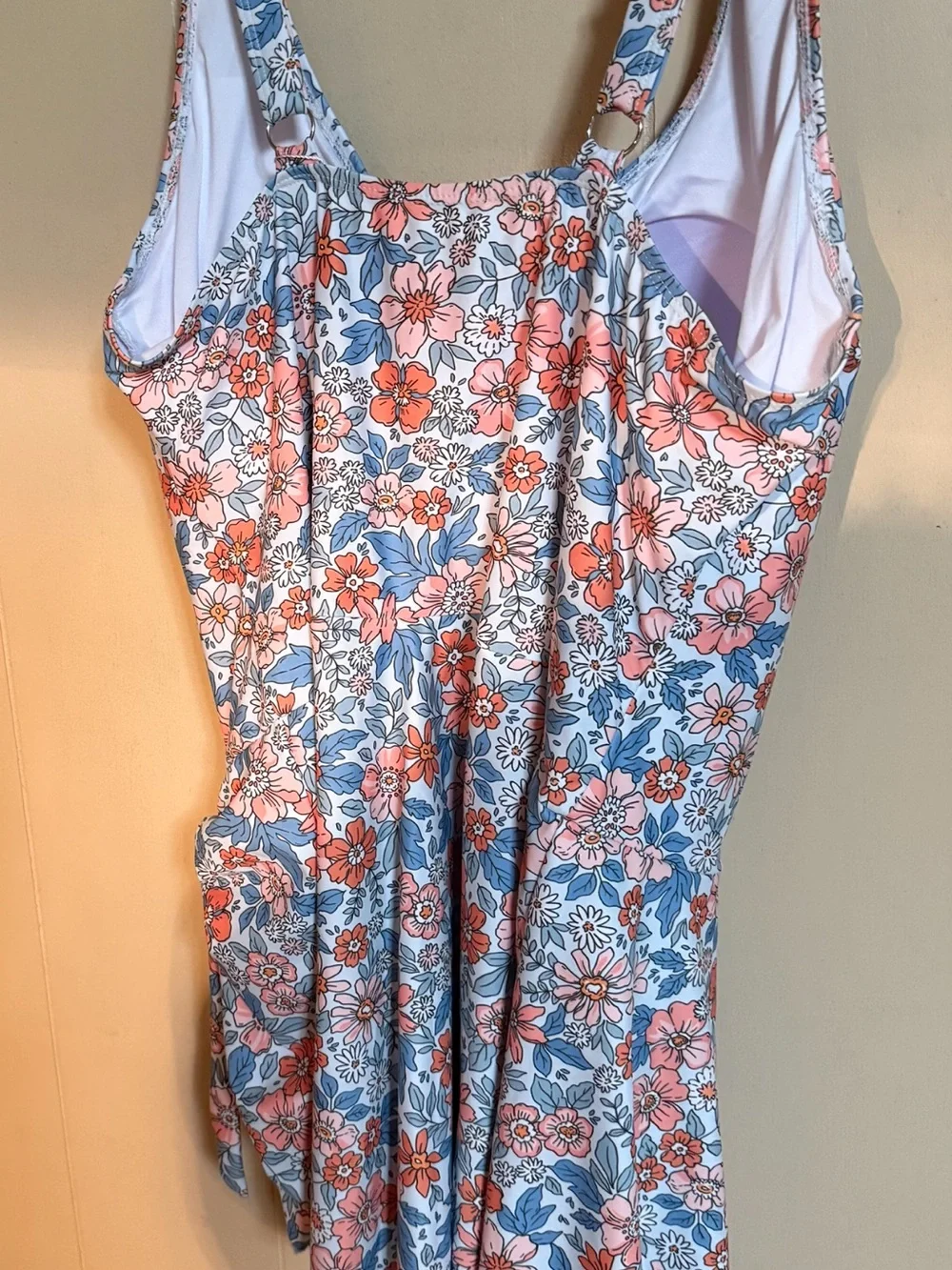 EoMenie Floral Print One-Piece Swimsuit bra built in Coral & Blue Womens 18W NWT - Picture 2 of 11